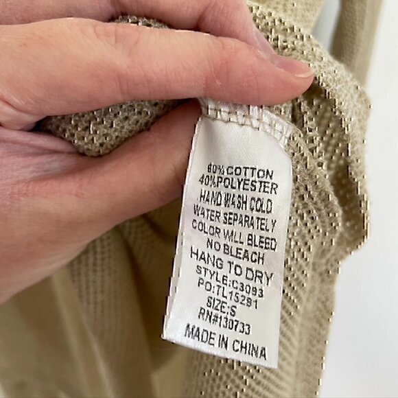 UMGEE Gold / Tan Open Weave Knit Asymmetrical Sharkbite Hem 3/4 Sleeve Tunic Top - Picture 9 of 12